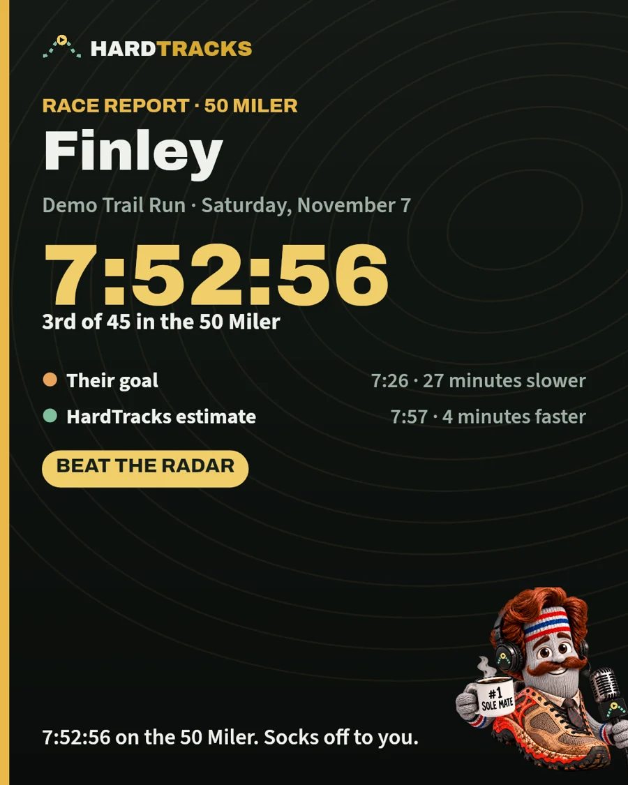A share card from a runner race report in the demo race